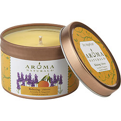 RELAXING AROMATHERAPY by Relaxing Aromatherapy - ONE 2.5x1.75 inch TIN SOY AROMATHERAPY CANDLE. COMBINES THE ESSENTIAL OILS OF LAVENDER AND TANGERINE TO CREATE A FRAGRANCE THAT REDUCES STRESS. BURNS APPROX.