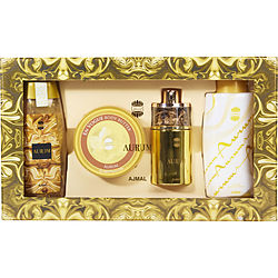 AJMAL AURUM by Ajmal - EAU DE PARFUM SPRAY 2.5 OZ & BODY BUTTER 7 OZ & SHOWER GEL 6.7 OZ & BODY POWDER 3.5 OZ