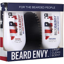 BILLY JEALOUSY by Billy Jealousy - Beard Envy Kit Crisp Clean Scent: USA Beard Wash Shampoo + USA Beard Control Conditioner + Reinforced Boar Bristle Brush
