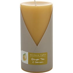 GINGER TEA & LEMON by Northern Lights - ONE 3x6 inch PILLAR CANDLE. BURNS APPROX.