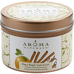 PEACE PEARL AROMATHERAPY by Peace Pearl Aromatherapy - ONE 2.5x1.75 inch TIN SOY AROMATHERAPY CANDLE.  COMBINES THE ESSENTIAL OILS OF ORANGE, CLOVE & CINNAMON TO CREATE A WARM AND COMFORTABLE ATMOSPHERE.  BURNS APPROX.