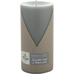 SANDALWOOD & PATCHOULI by Northern Lights - ONE 3x6 inch PILLAR CANDLE.  BURNS APPROX.
