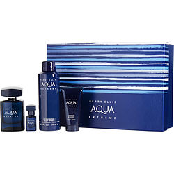 PERRY ELLIS AQUA EXTREME by Perry Ellis - EDT SPRAY 3.4 OZ & DEODORANT BODY SPRAY 6.8 OZ & SHOWER GEL 1.7 OZ & EDT SPRAY 0.25 OZ MINI