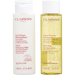 Clarins by Clarins - Cleansing Duo (Normal or Dry Skin): Anti-Pollution Cleansing Milk 200ml/6.9oz + Toning Lotion with Camomile 200ml/6.8oz