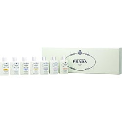 PRADA INFUSION VARIETY by Prada - 7 PIECE MINI VARIETY WITH IRIS & IRIS CEDRE & FLEUR D'ORANGER & AMANDE & MIMOSA & ROSE & MANDARINE AND ALL ARE EAU DE PARFUM 0.27 OZ MINI