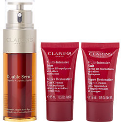 Clarins by Clarins - Double Serum 50ml + Super Restorative Day Cream AST 15ml + Super Restorative Night Cream AST 15ml + Double Serum Eye Sachet 0.9ml