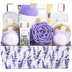 Spa Luxetique by Spa Luxetique - Lavender Bath & Shower Basket: Shower Gel + Bubble Bath +  Body Lotion + Hand Cream + Massage Oil + Bath Salt + Body Scrub + Soap + 2x Bath Bombs + Bath Loofah + Hair Drying Towel + Handmade Box