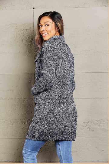 Woven Right Heathered Open Front Longline Cardigan with Pockets